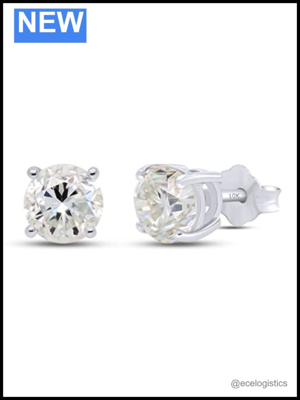 10k Gold Post 2 CTTW Round Moissanite Solitaire Stud Earrings Sterling Silver